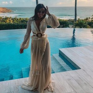 Patbo Long Sleeve Fringe Beach Dress In 